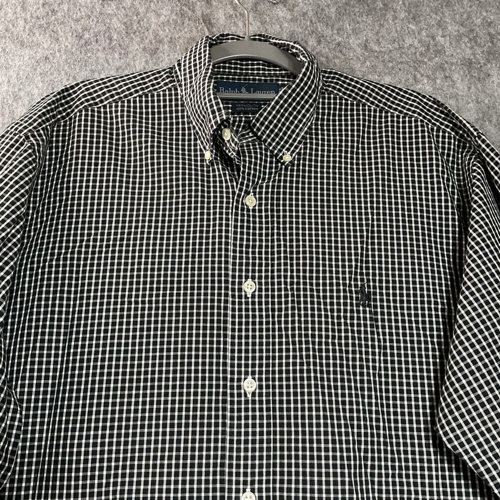 Vintage Ralph Lauren Shirt Mens 2XL XXL Black Check Long Sleeve Preppy Hong Kong